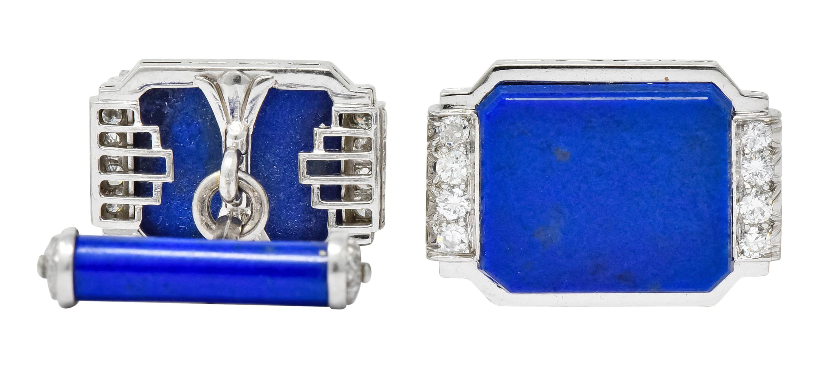 Art Deco Lapis Diamond Platinum Men's Cufflinks 3