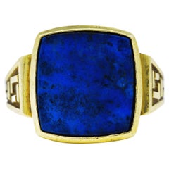 Art Deco Lapis Lazuli 14 Karat Yellow Gold Geometric Unisex Vintage Signet Ring