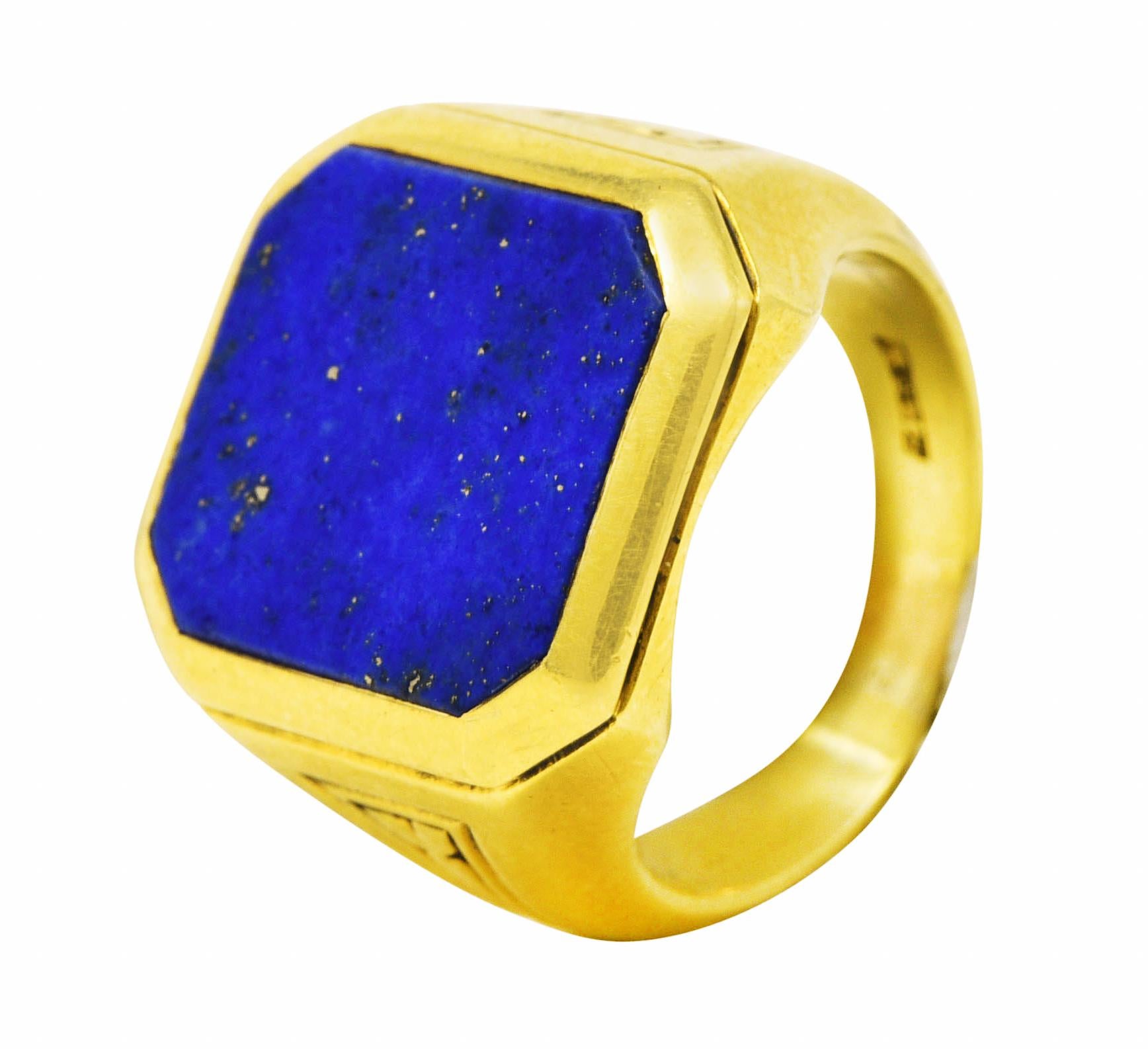 Art Deco Lapis Lazuli 14 Karat Yellow Gold Unisex Signet Ring 3