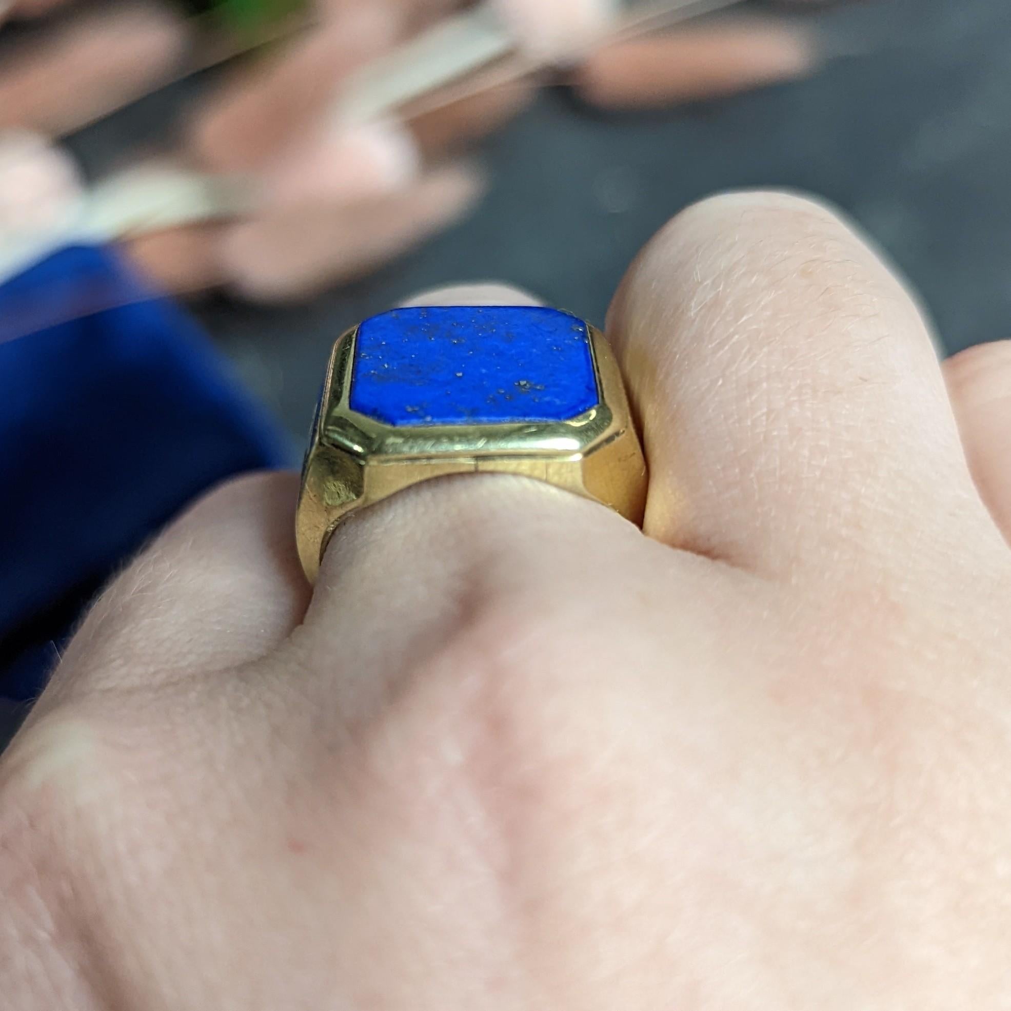 Art Deco Lapis Lazuli 14 Karat Yellow Gold Unisex Signet Ring 6