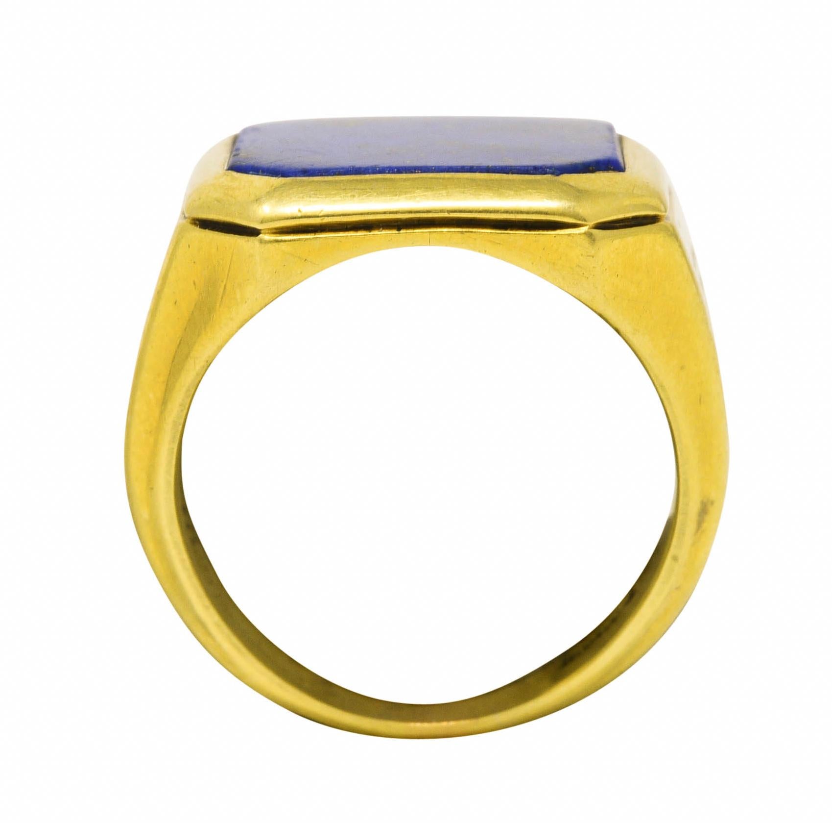 Art Deco Lapis Lazuli 14 Karat Yellow Gold Unisex Signet Ring 2