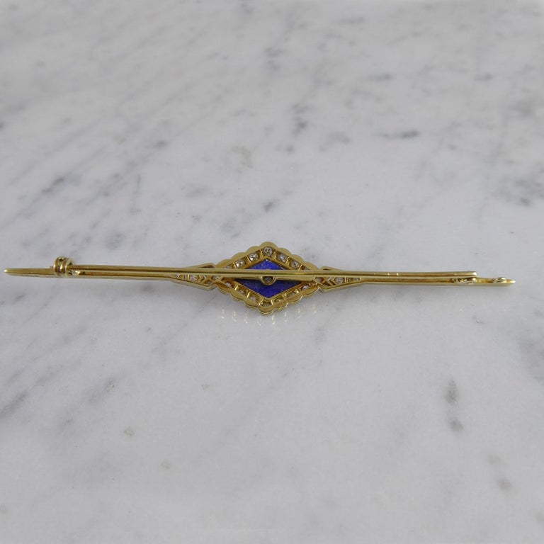 Art Deco Lapis Lazuli and Diamond Brooch, 15 Carat Gold In Good Condition For Sale In Yorkshire, West Yorkshire