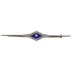 Art Deco Lapis Lazuli and Diamond Brooch, 15 Carat Gold