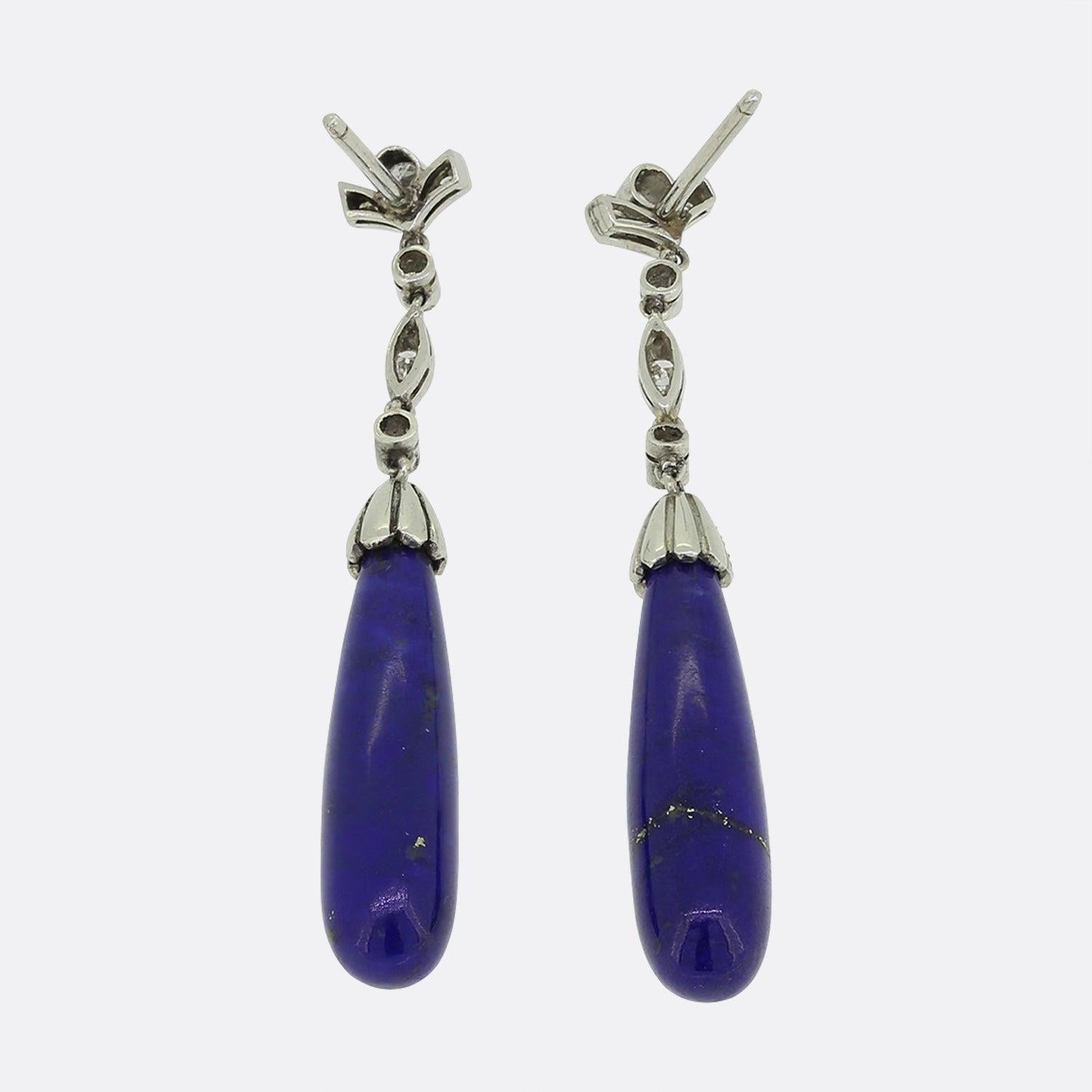 Art Déco Orecchini Art Deco con lapislazzuli e diamanti in vendita