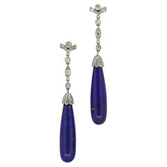 Art Deco Lapis Lazuli and Diamond Drop Earrings