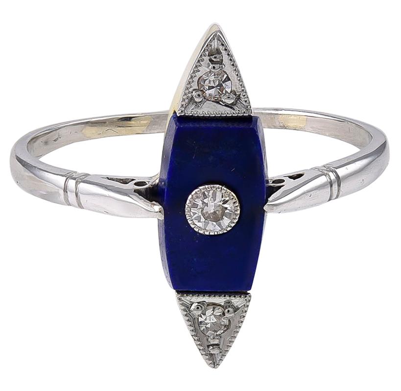Art Deco Lapis Lazuli and Diamond Ring In Good Condition For Sale In London, GB