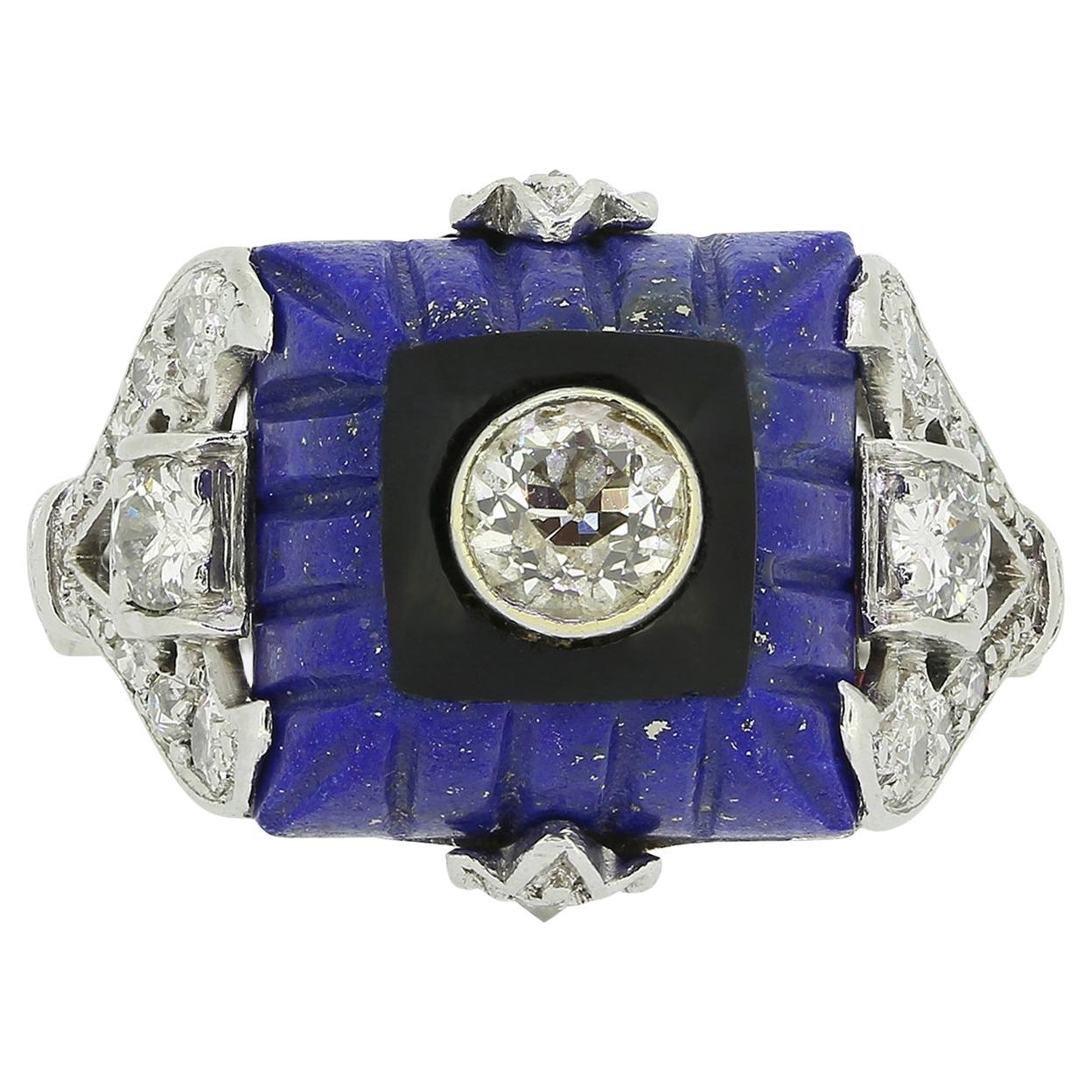 Art Deco Lapis Lazuli and Diamond Ring