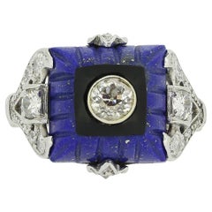 Art Deco Lapis Lazuli and Diamond Ring