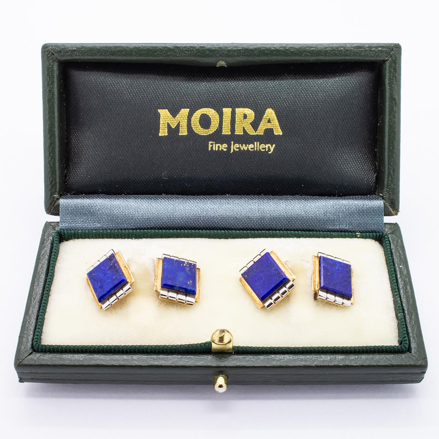 Men's Art Deco Lapis Lazuli And Gold Cufflinks, Circa 1935 For Sale