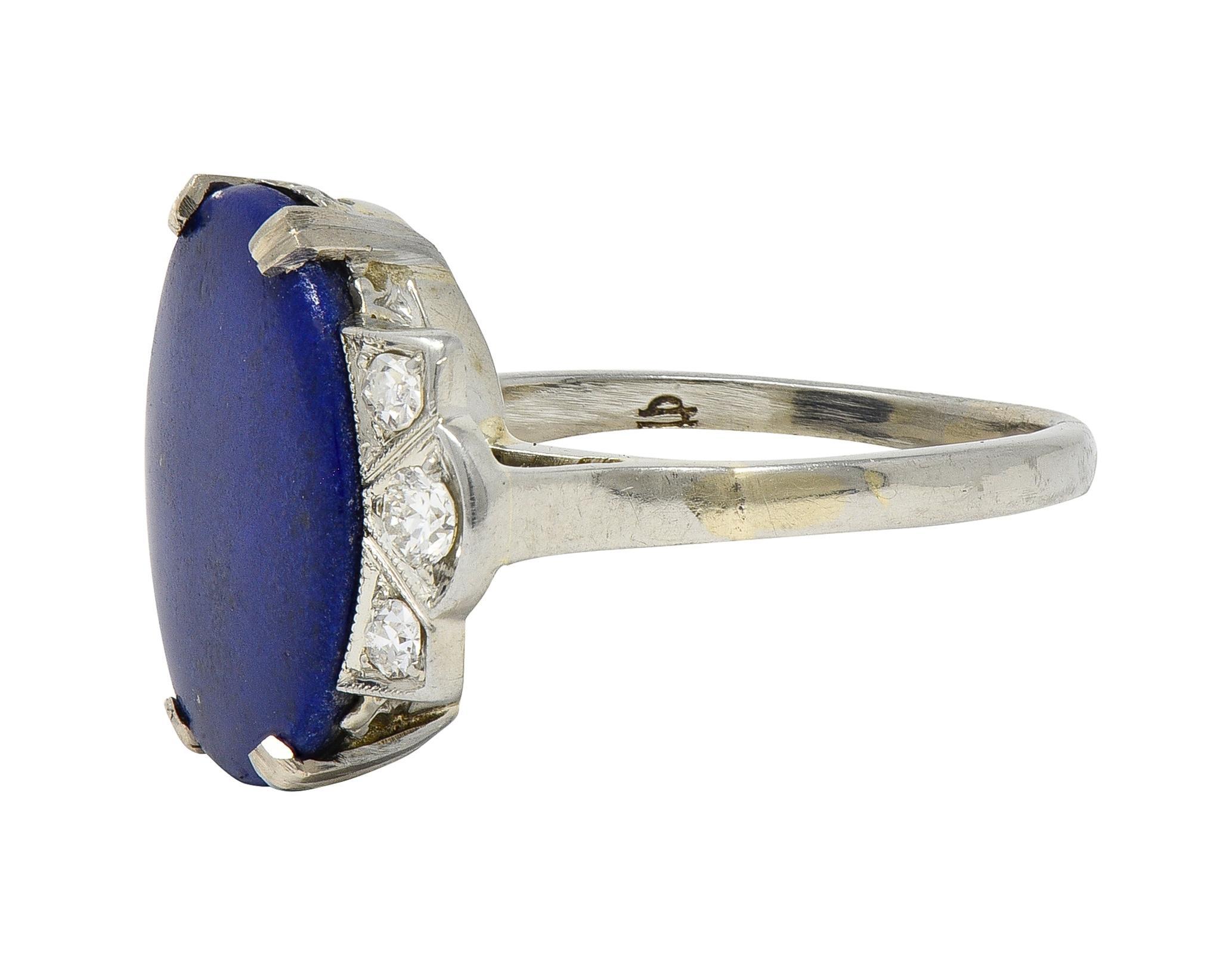 Anello da cocktail Art Deco Lapislazzuli Diamante Oro 18 Carati Vintage Fleur-De-Lis In condizioni ottime in vendita a Philadelphia, PA