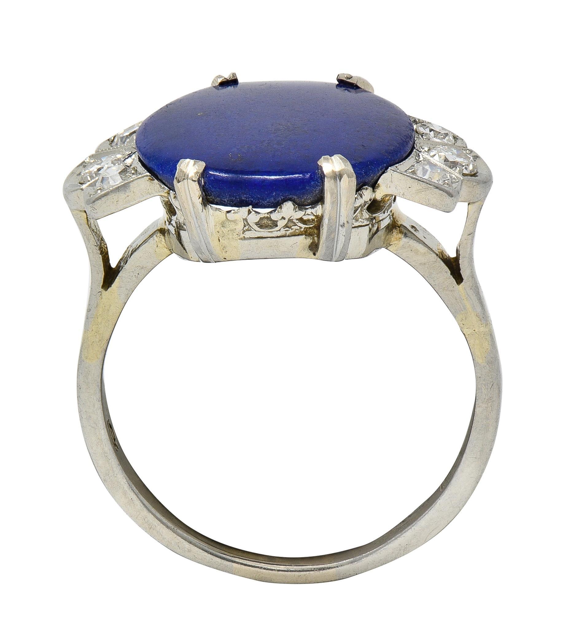 Anello da cocktail Art Deco Lapislazzuli Diamante Oro 18 Carati Vintage Fleur-De-Lis in vendita 1