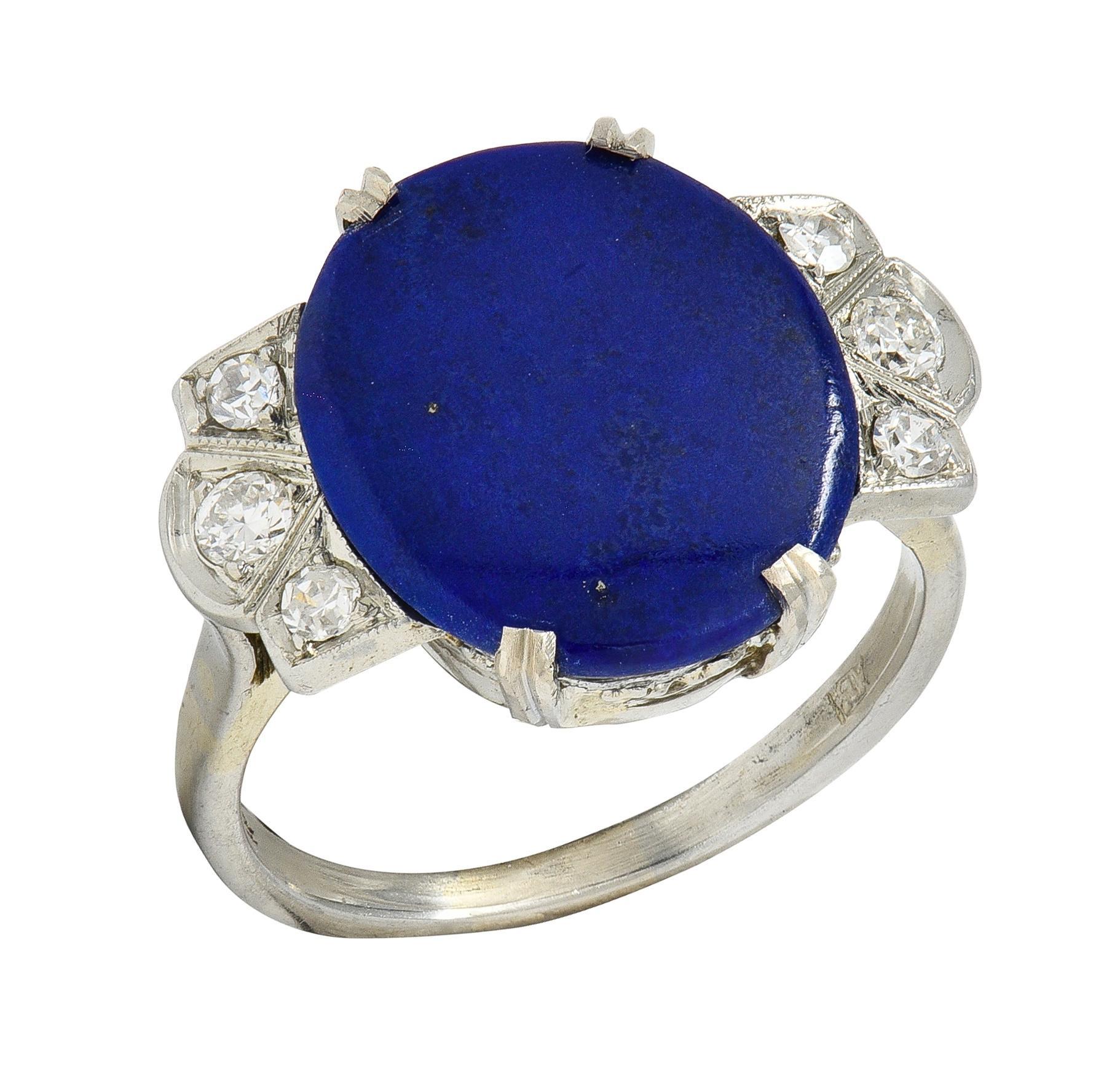 Anello da cocktail Art Deco Lapislazzuli Diamante Oro 18 Carati Vintage Fleur-De-Lis in vendita 2