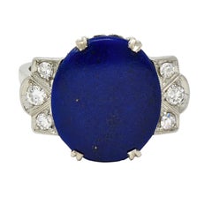 Art Deco Lapis Lazuli Diamond 18 Karat Gold Vintage Fleur-De-Lis Cocktail Ring