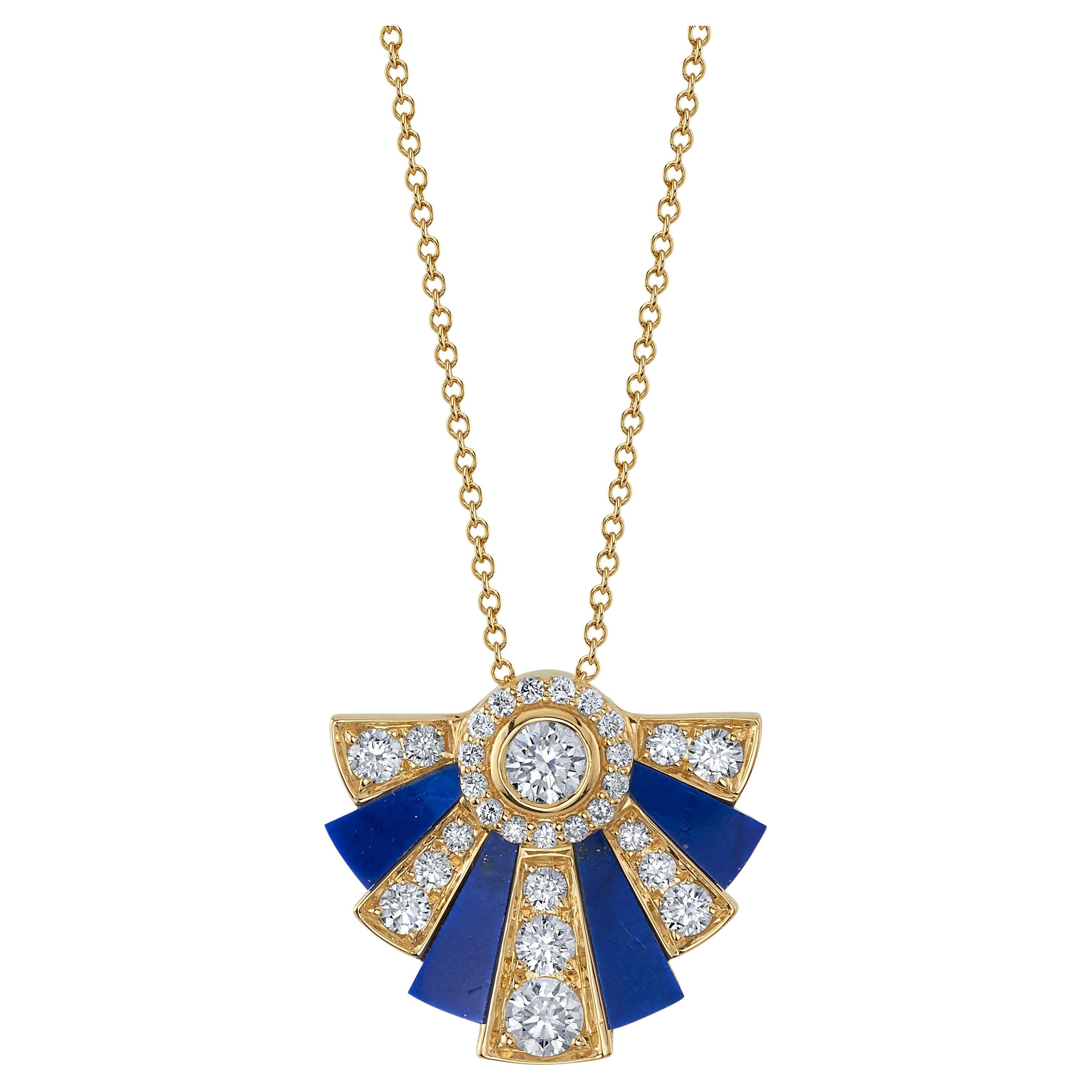 Collana Art Deco in lapislazzuli e diamanti in oro giallo 18 carati in vendita