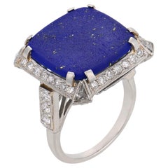 Art Deco lapis lazuli diamond platinum cocktail ring