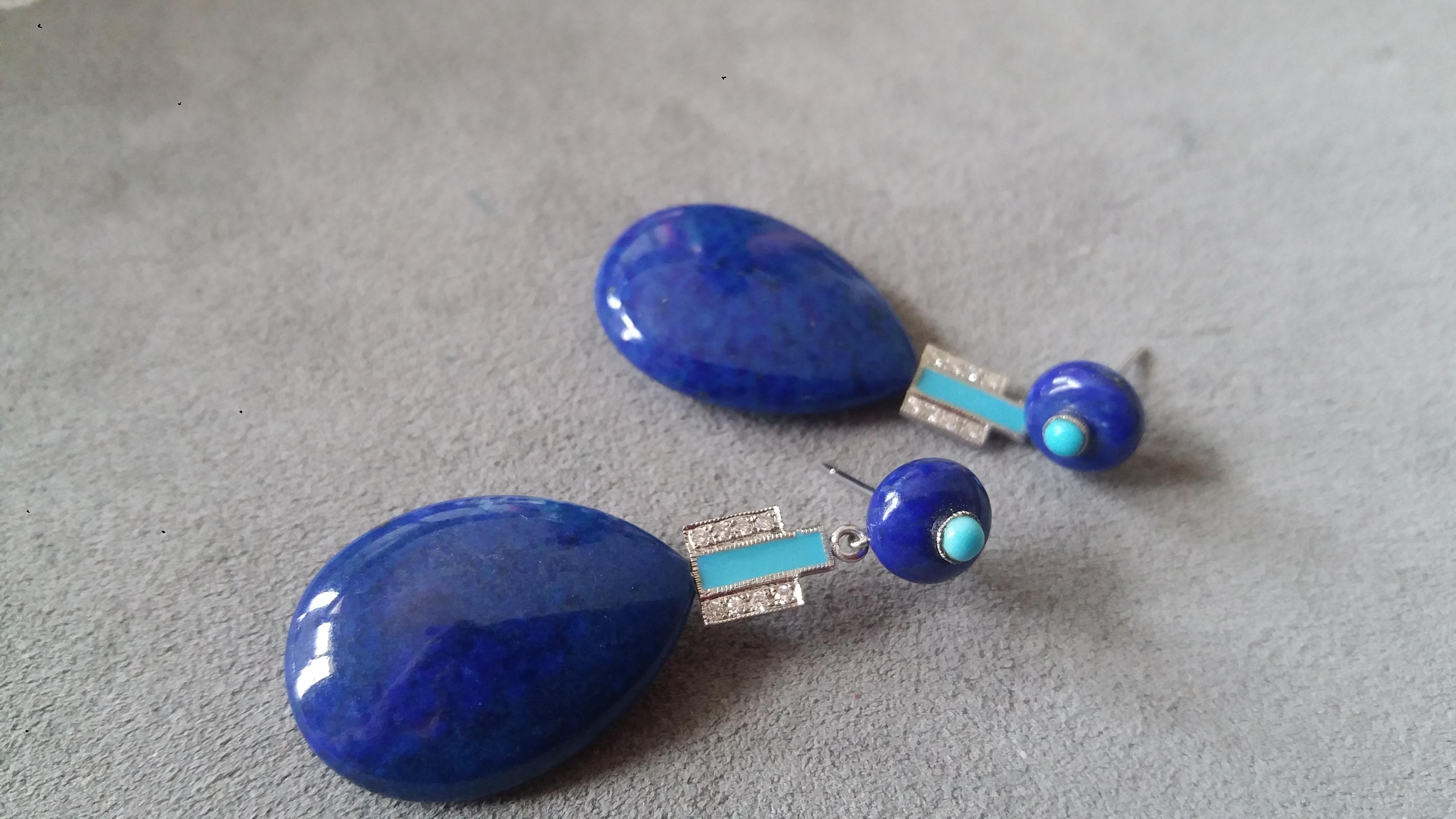 Art Deco Style Lapis Lazuli Gold Turquoise Diamonds Blue Enamel Drop Earrings In Good Condition For Sale In Bangkok, TH