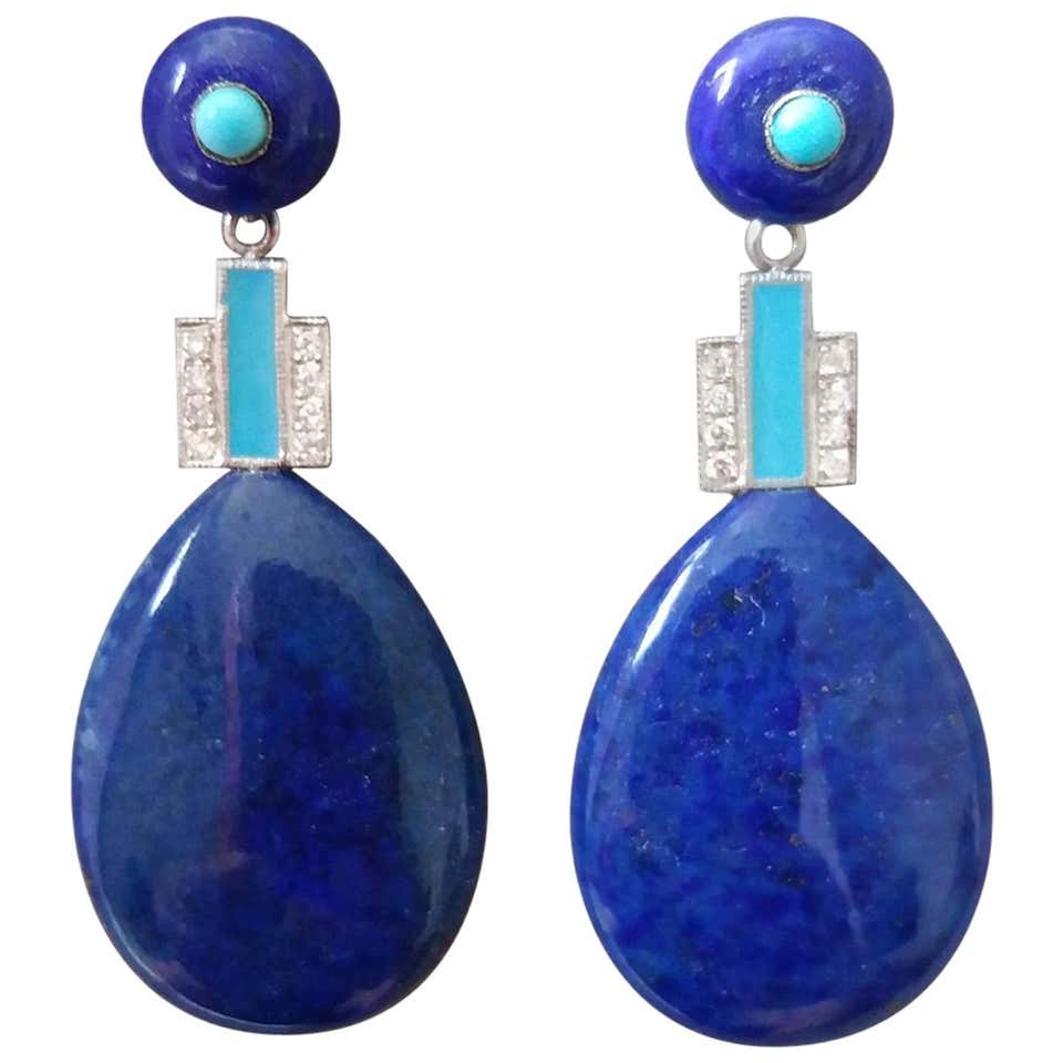Golden Heaven Lapis Lazuli & Turquoise Leverback Earrings – Gold Plated Dangle