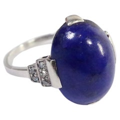 Antique Art Deco lapis lazuli ring in platinum