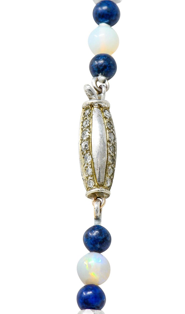Art Deco Lapis Lazuli Rock Crystal Quartz Opal Sterling Silver Strand Necklace For Sale 2