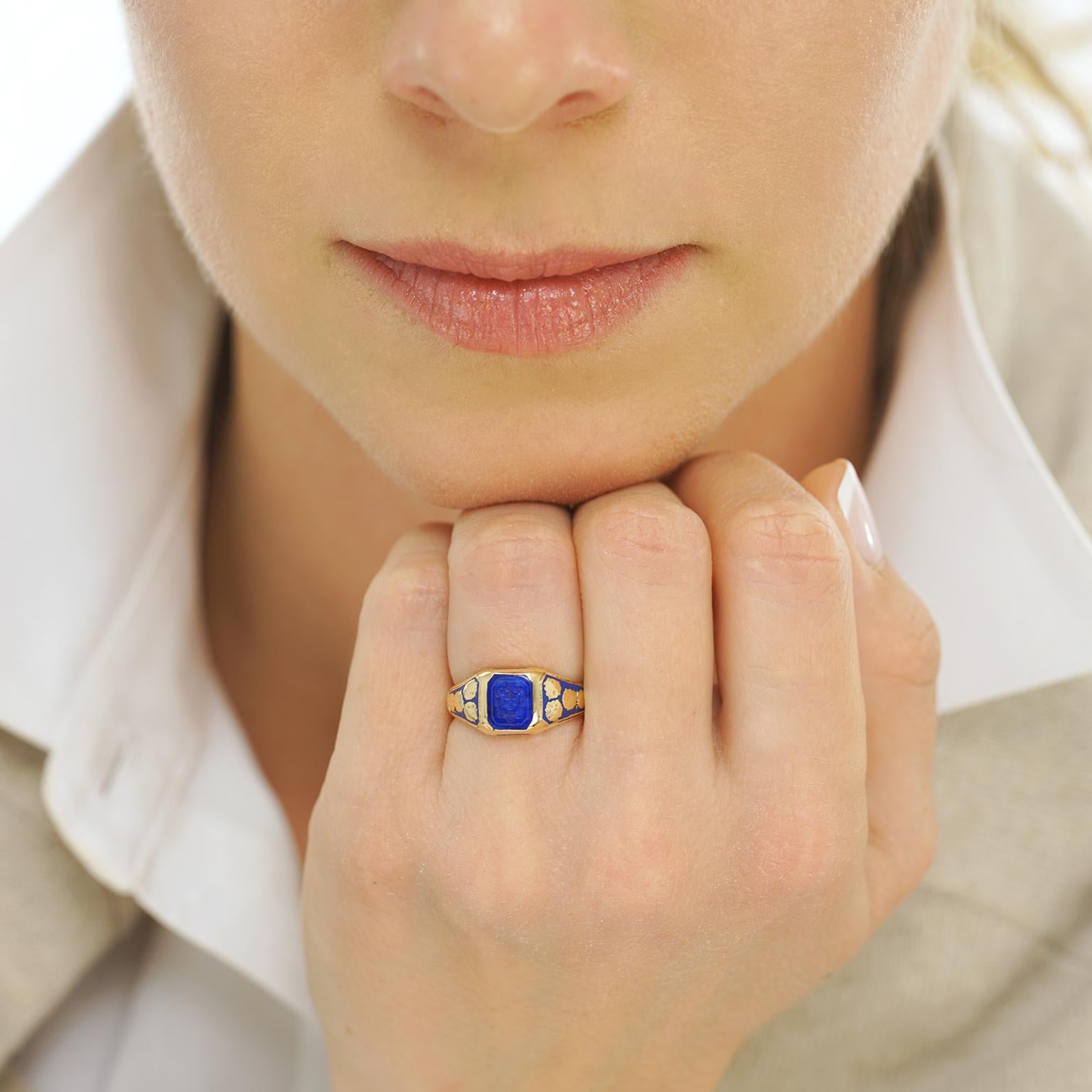 Women's or Men's Art Deco Lapis Seal Ring