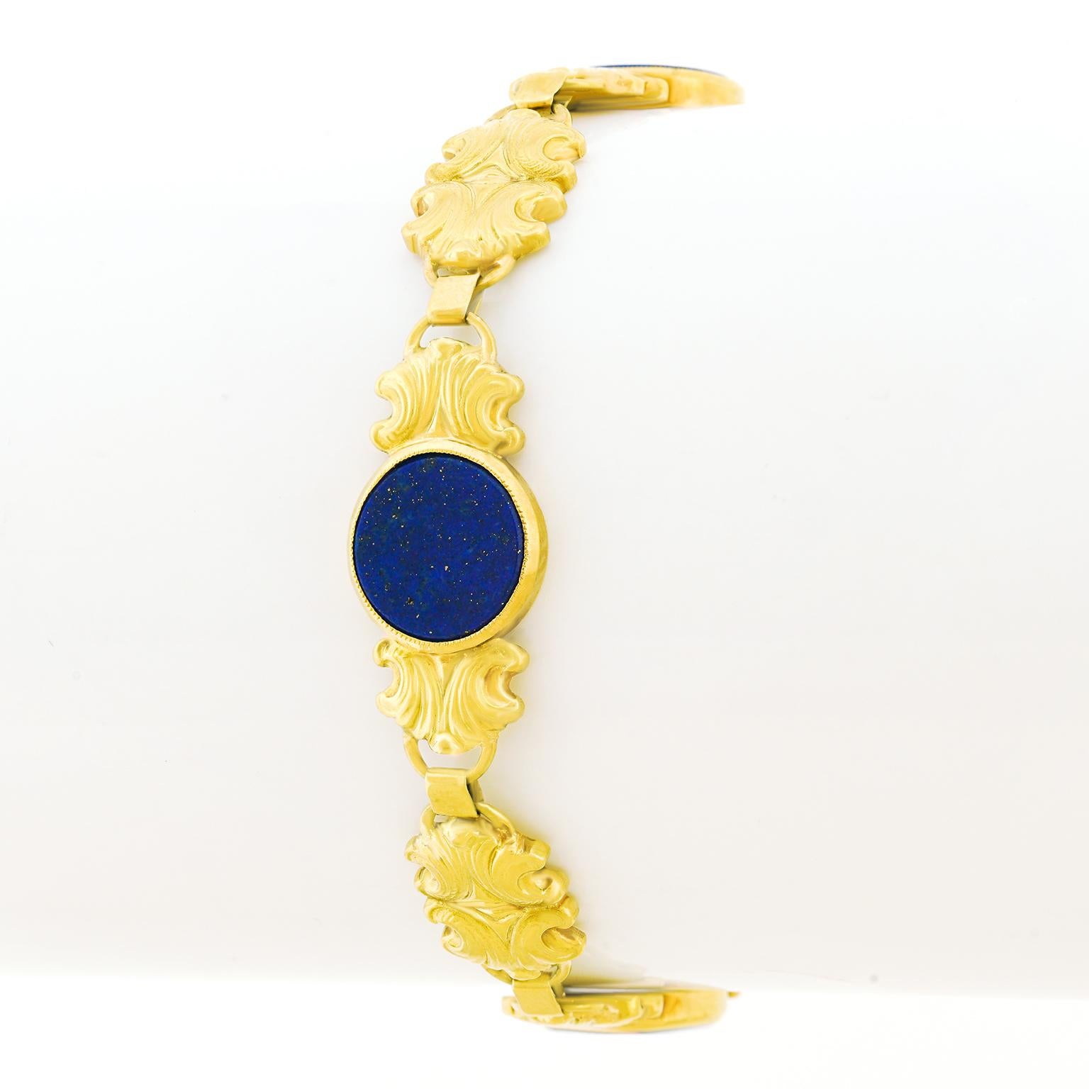 Art Deco Lapis-Set Gold Bracelet In Excellent Condition In Litchfield, CT