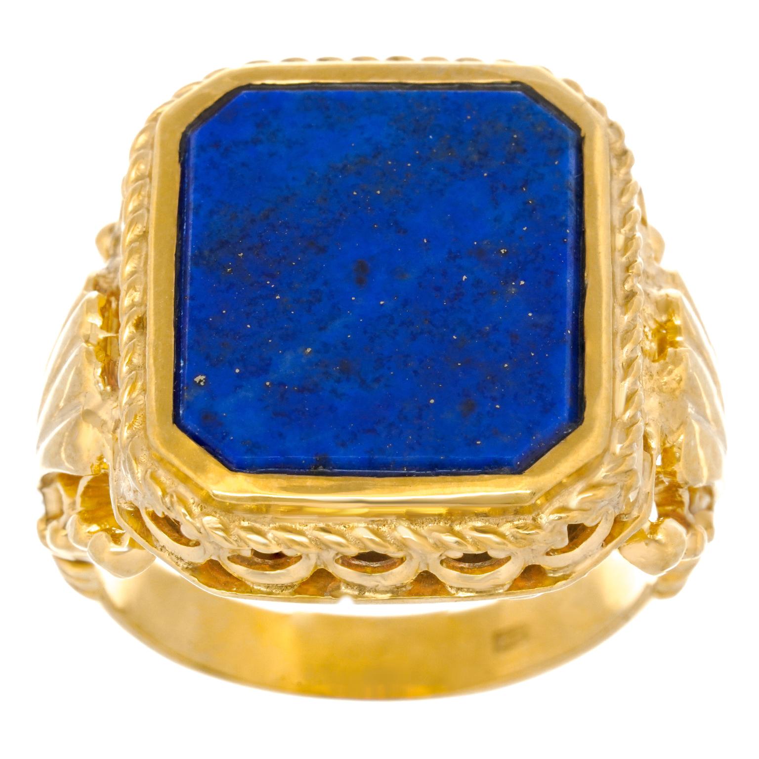 Art Deco Lapis Signet Ring For Sale 2