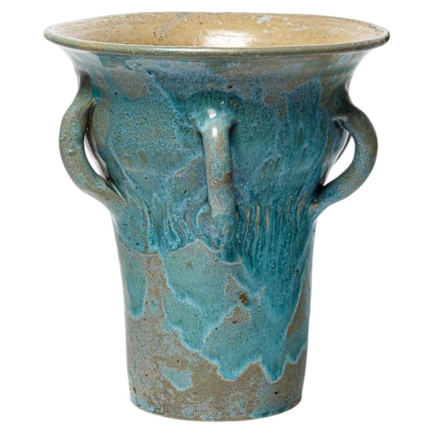 art deco large 20th century blue grey ceramic vase by Primavera 1930 For Sale