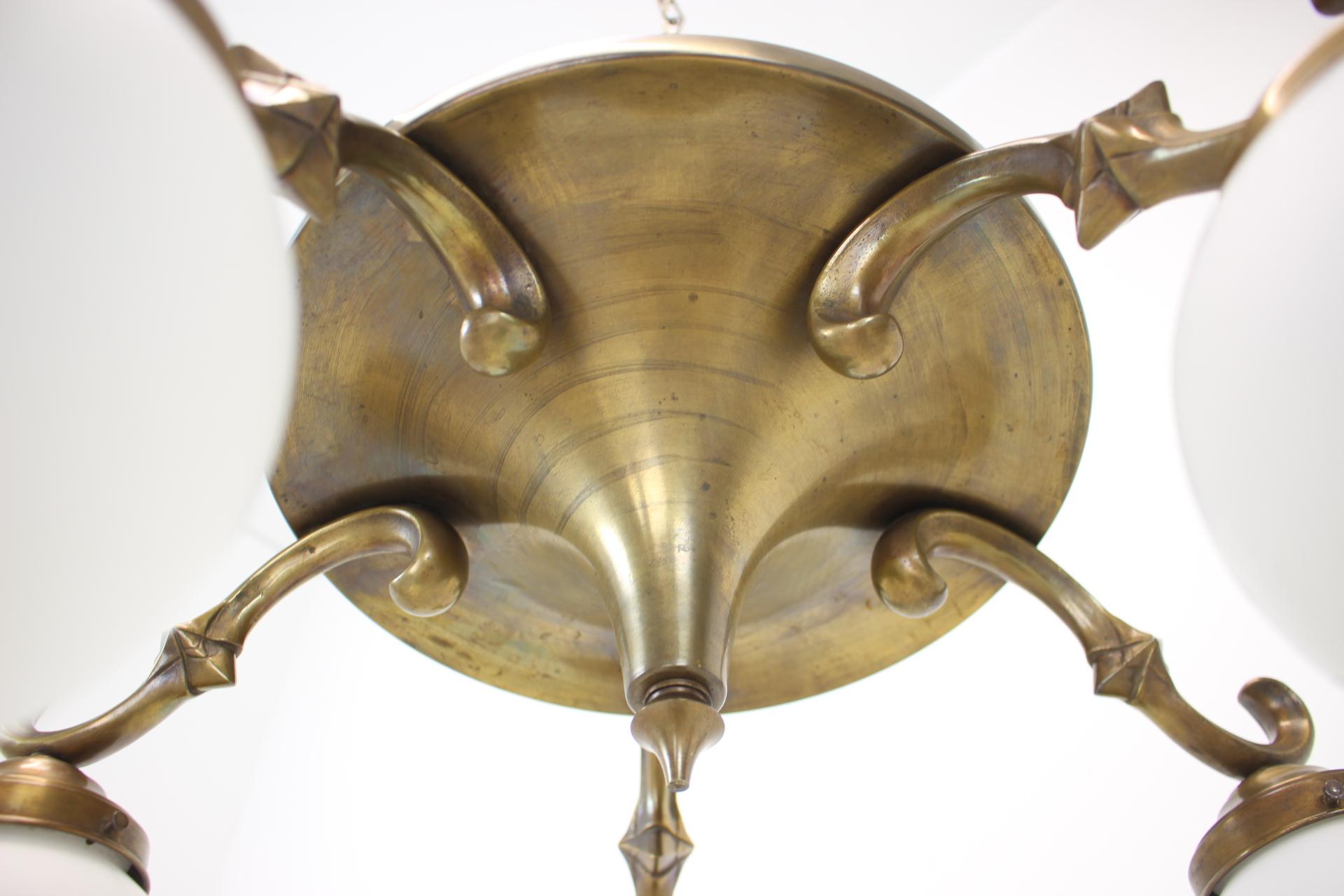 Art Deco Large 5-Flamming Chandelier, 1930s For Sale 4