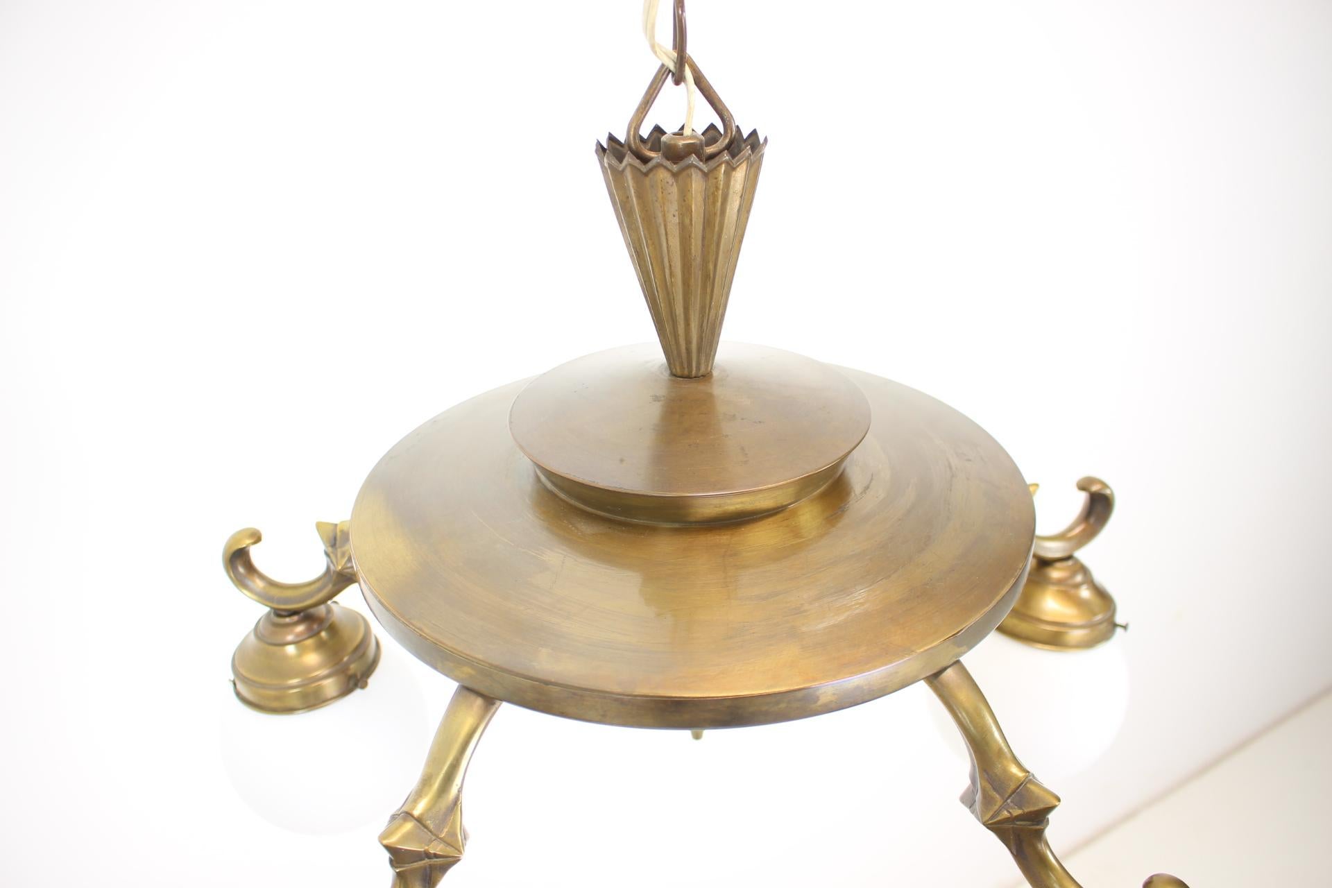 Art Deco Large 5-Flamming Chandelier, 1930s For Sale 1