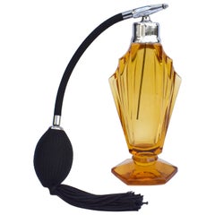 Vintage Art Deco Large Amber Glass Perfume Atomiser, c1930