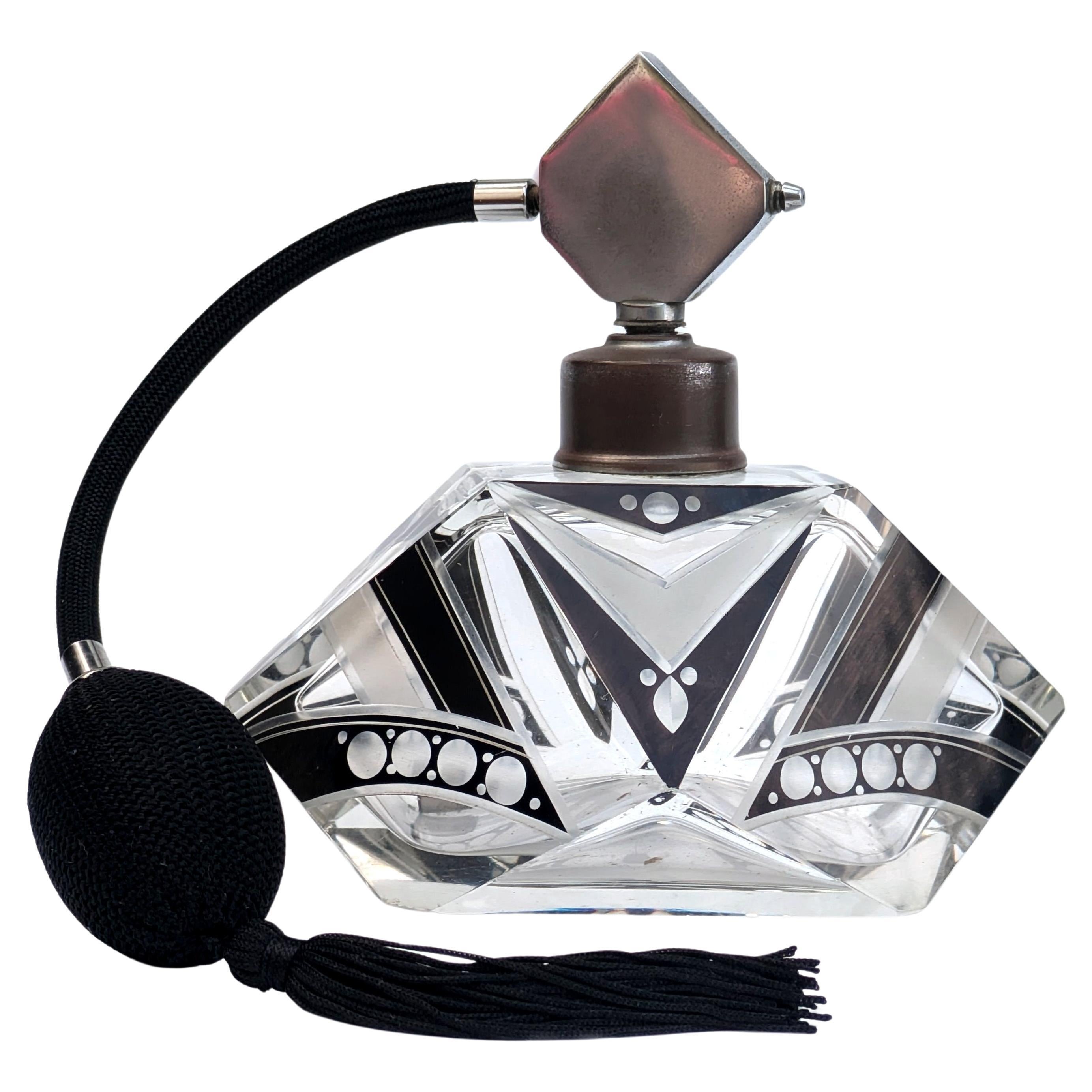 Art Deco Large Atomizer Ladies Perfume Glass Bottle By Karl Palda, c 1930's