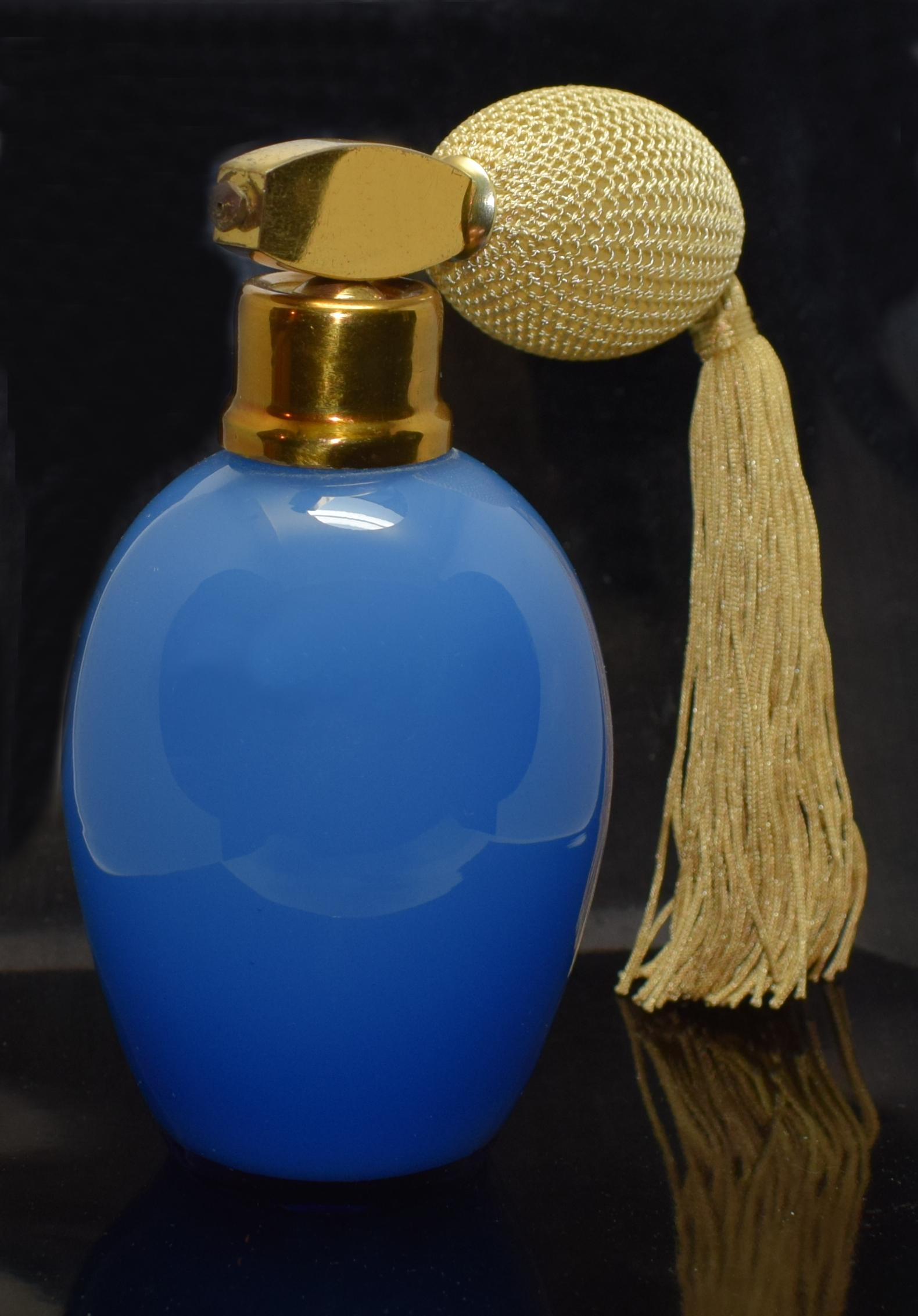 Czech Art Deco Large Blue Glass Perfume Atomiser