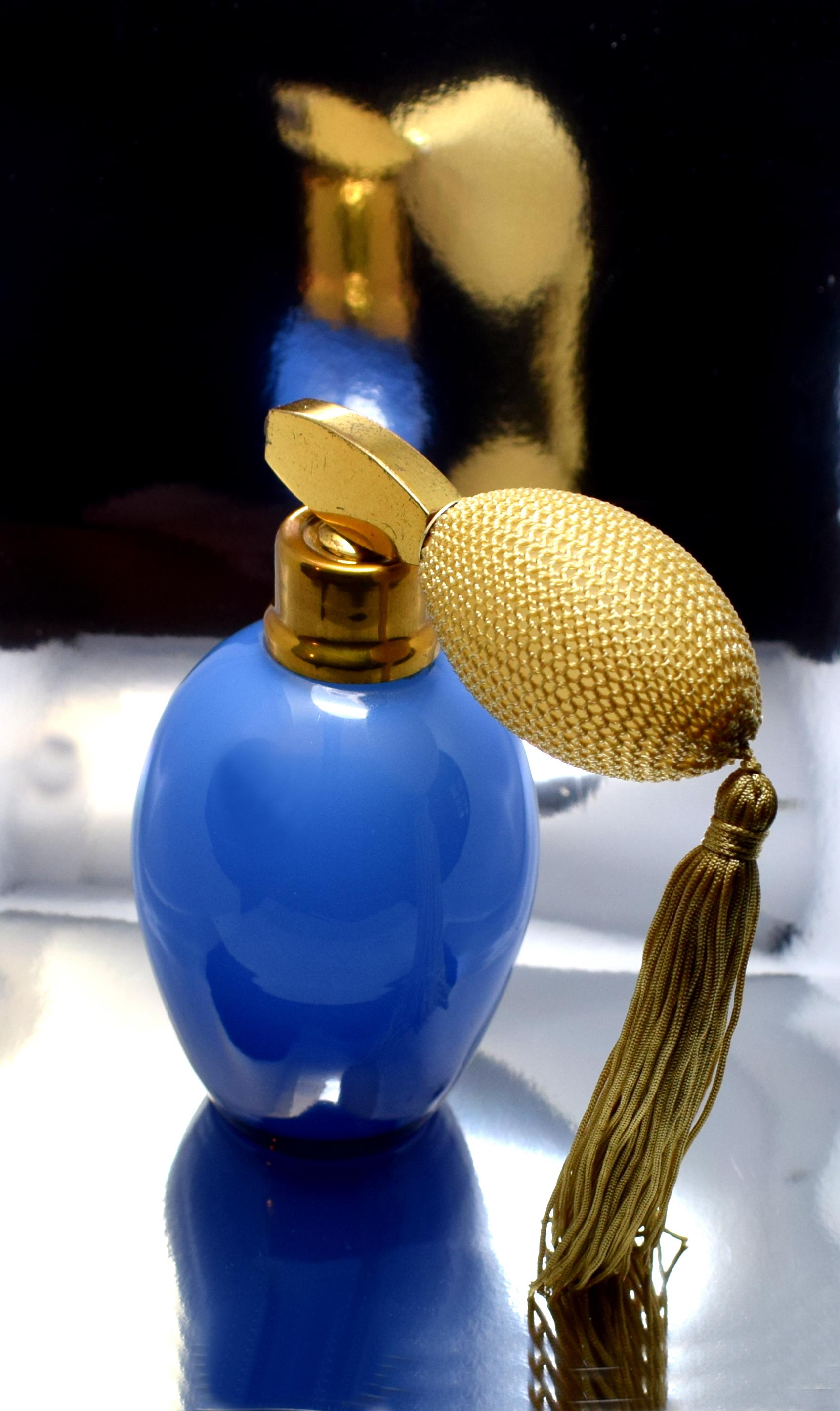 20th Century Art Deco Large Blue Glass Perfume Atomiser