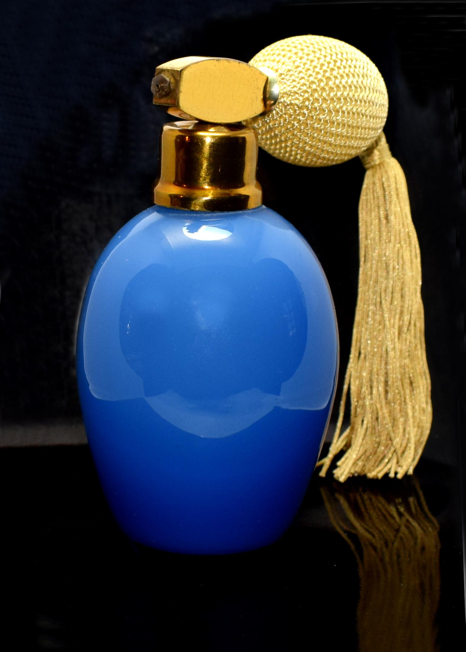 Cotton Art Deco Large Blue Glass Perfume Atomiser