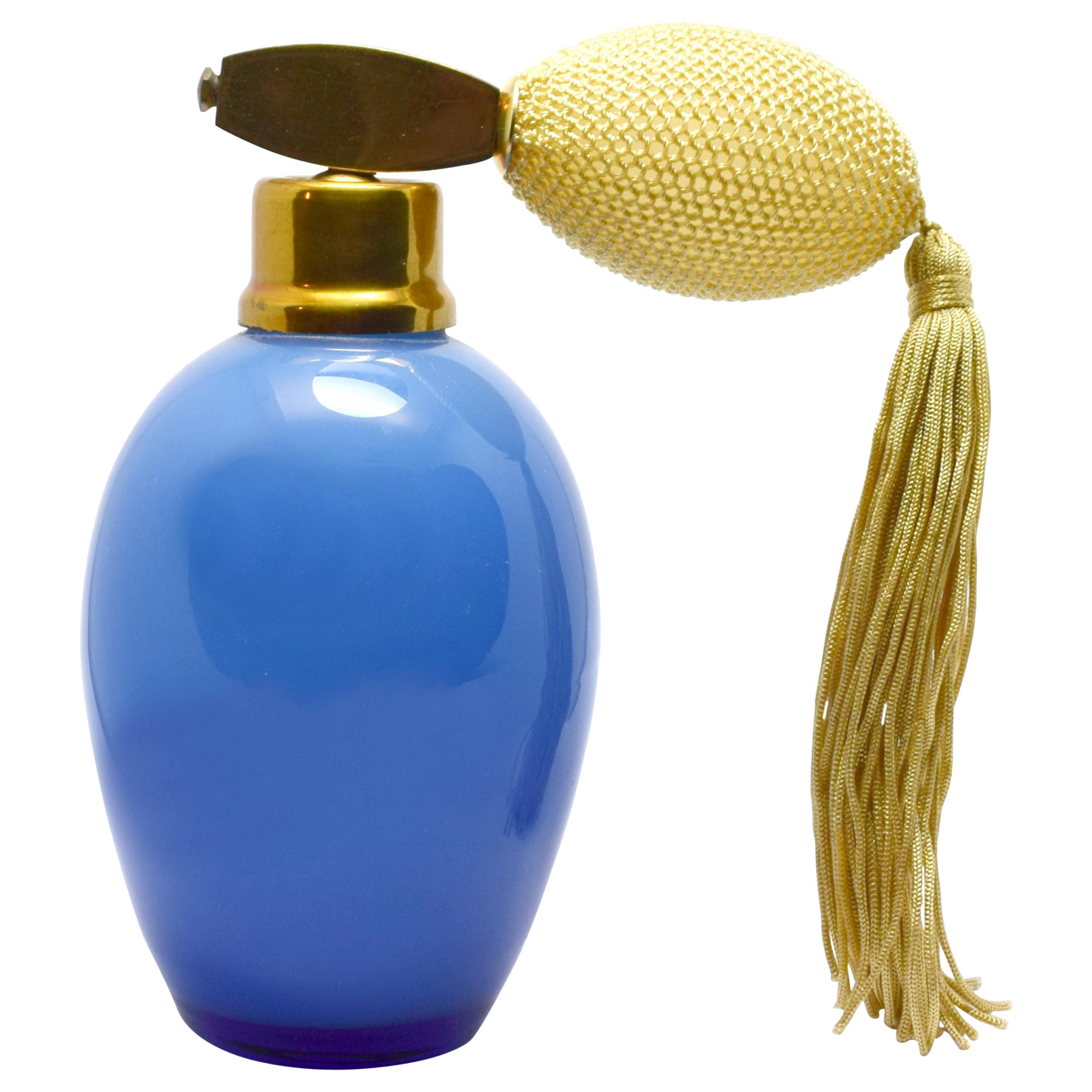 Art Deco Large Blue Glass Perfume Atomiser