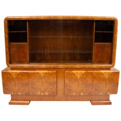 Antique Art Deco Large Bookcase Cabinet in a Stunning Figured Walnut