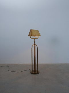 Lampada da terra Art Déco in ottone di grandi dimensioni da biblioteca con paralume regolabile, 1930