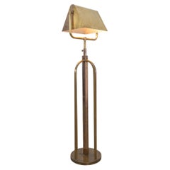Lampada da terra Art Déco in ottone di grandi dimensioni da biblioteca con paralume regolabile, 1930