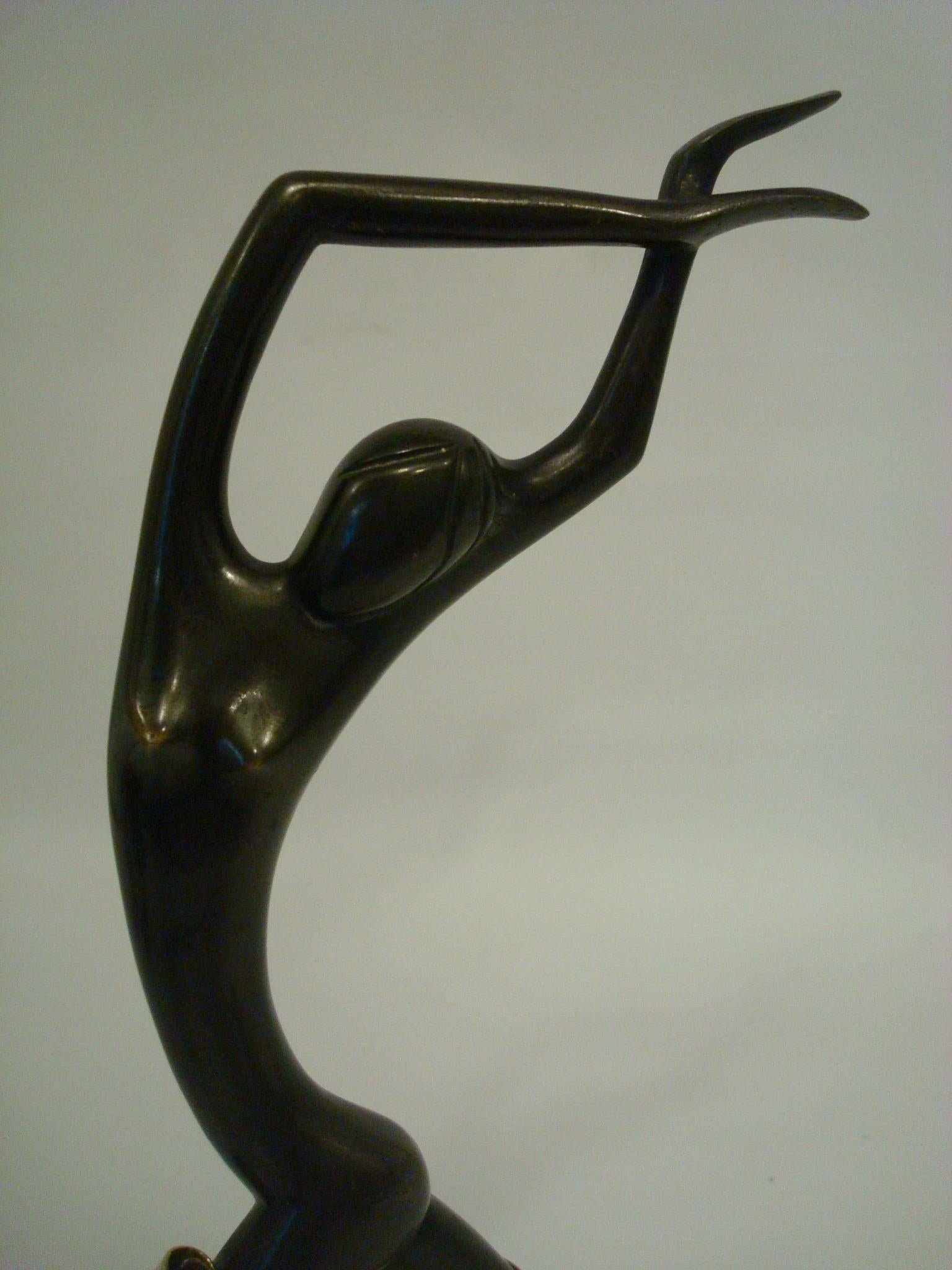 Brass Art Deco Large Bronze Naked Dancer, Hagenauer, ca 1930s
