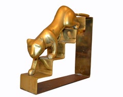 Art Deco Large Bronze Panther Sculpture Walking Down the Stairs