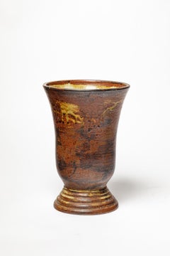 art deco large brown stoneware ceramic vase by Jean Talbot La Borne 1940 28 cm