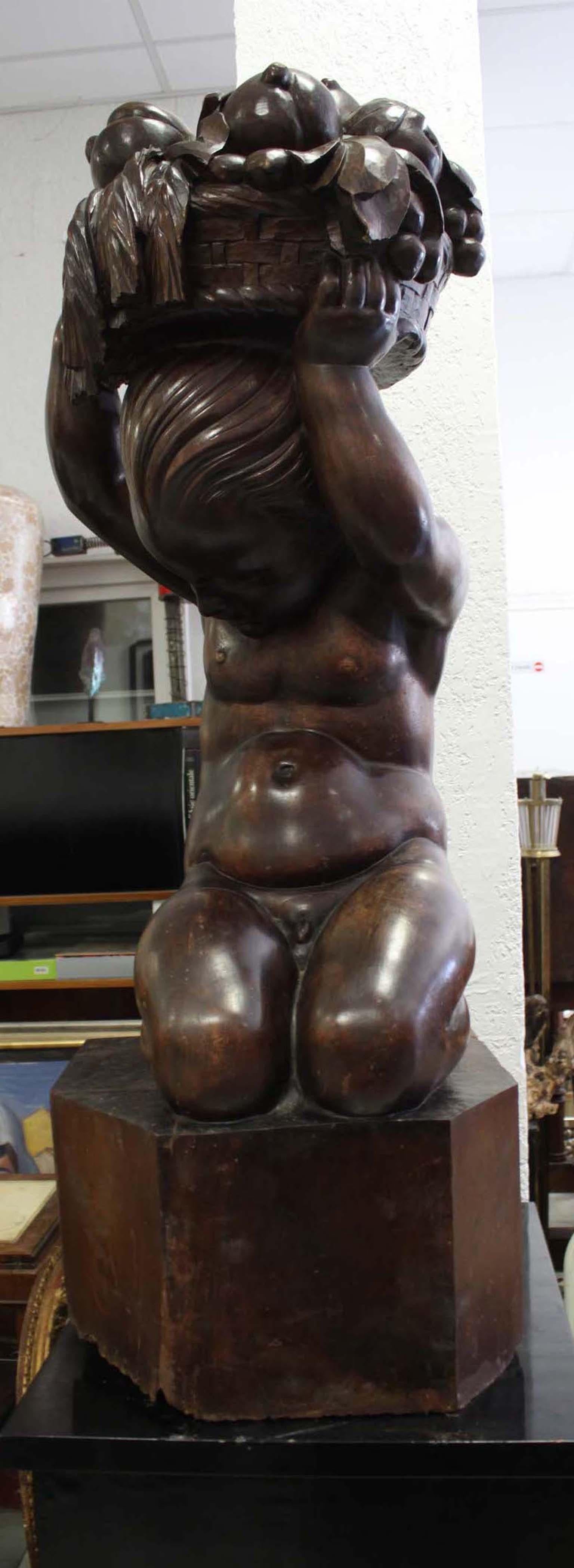 French Art Deco Large Carved Wood Sculpture For Sale