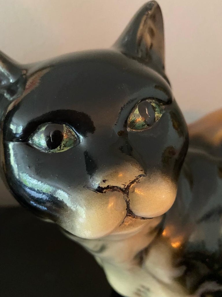 Art Deco Large Cat Sculpture For Sale at 1stDibs
