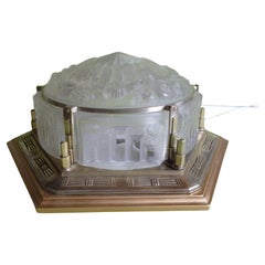 Art Decó gran lámpara de techo flor geométrica vidrio y latón VERLYS