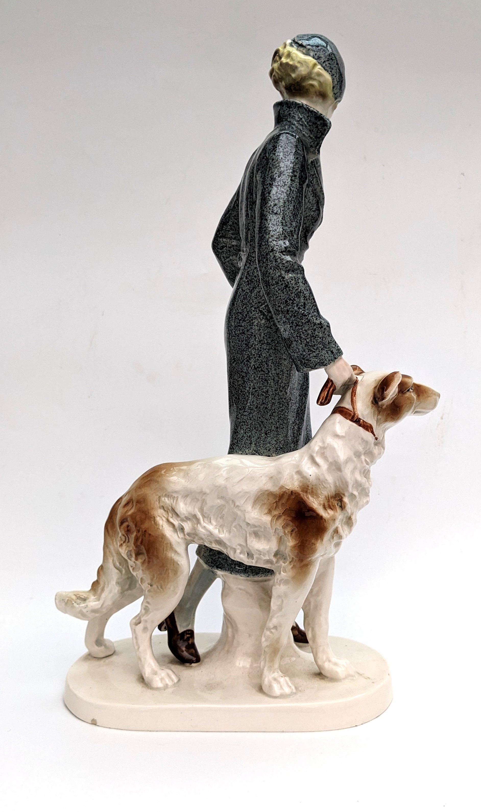 20th Century Art Deco Large Ceramic Figure & Dog, German, c1930 For Sale
