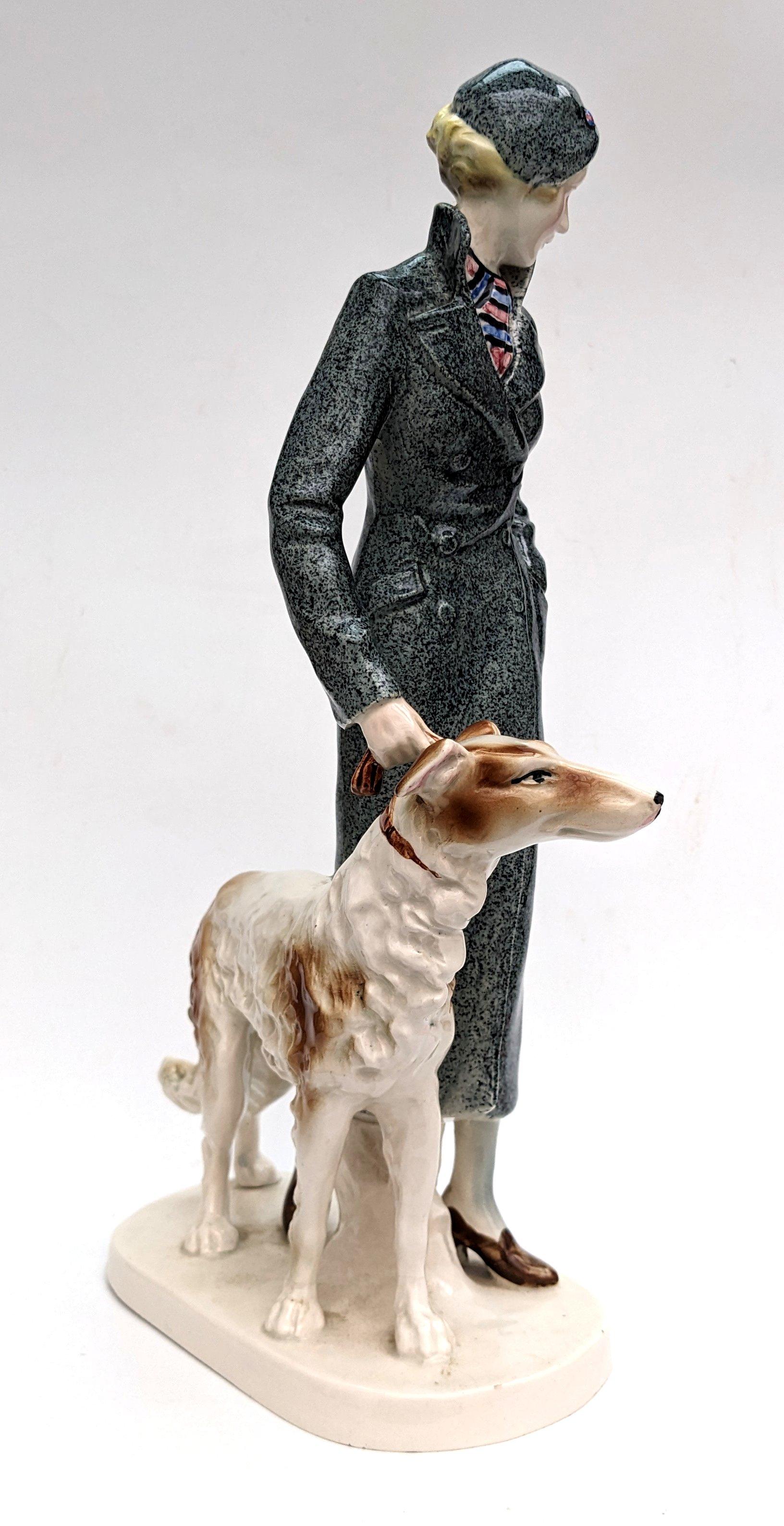 Art Deco Large Ceramic Figure & Dog, German, c1930 For Sale 1