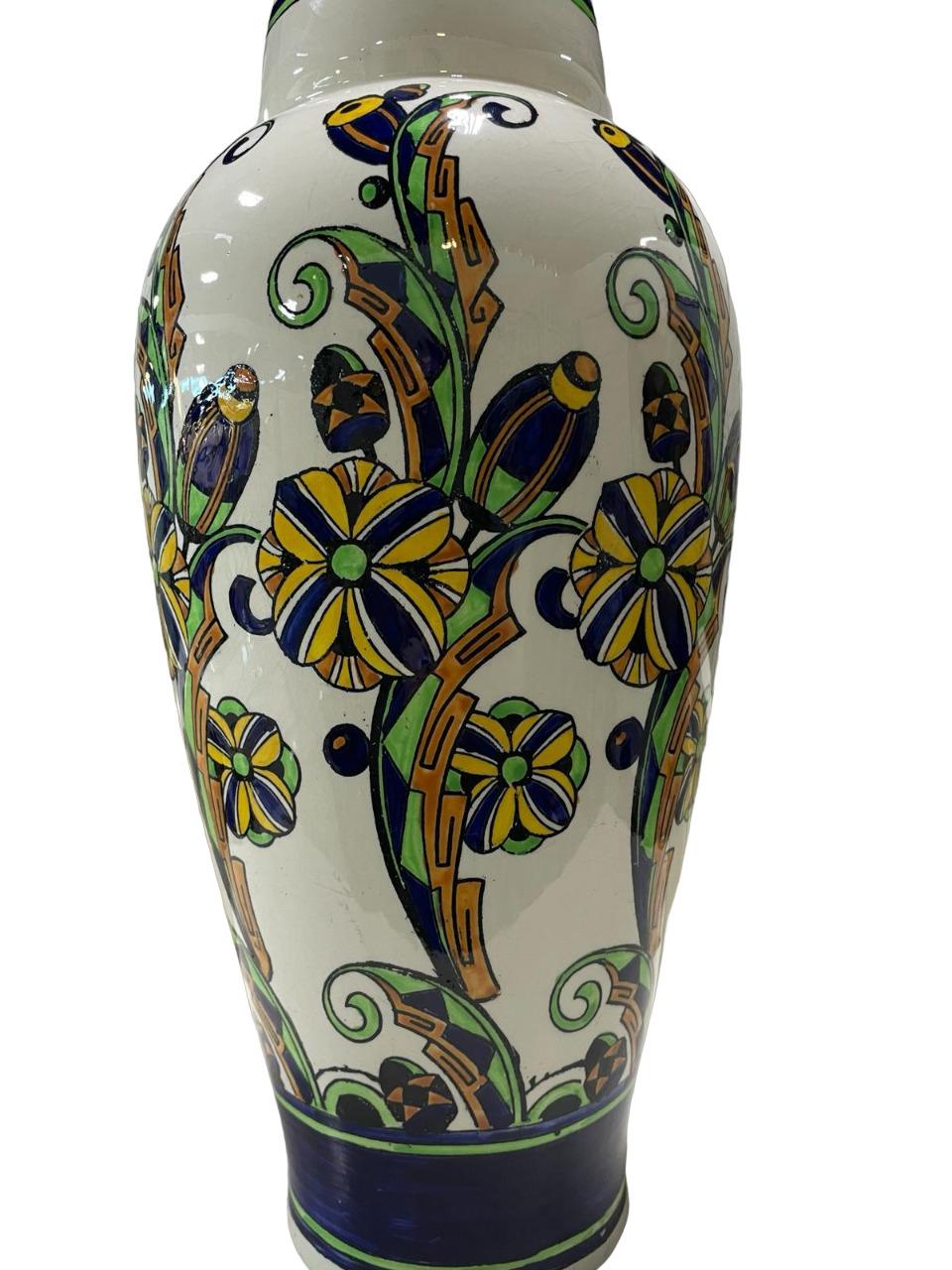 Art Deco ART DECO LARGE Charles Catteau for Boch Keramis Vase circa 1927 For Sale