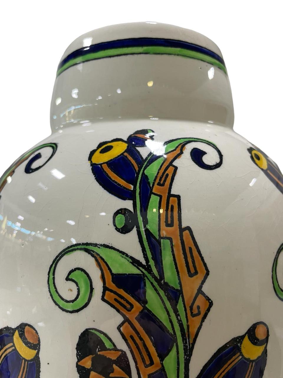 Glazed ART DECO LARGE Charles Catteau for Boch Keramis Vase circa 1927 For Sale
