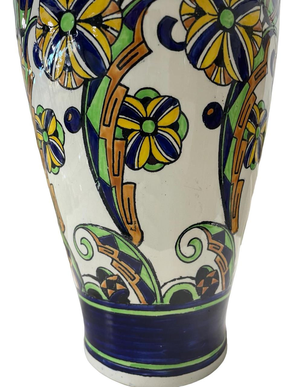 Early 20th Century ART DECO LARGE Charles Catteau for Boch Keramis Vase circa 1927 For Sale