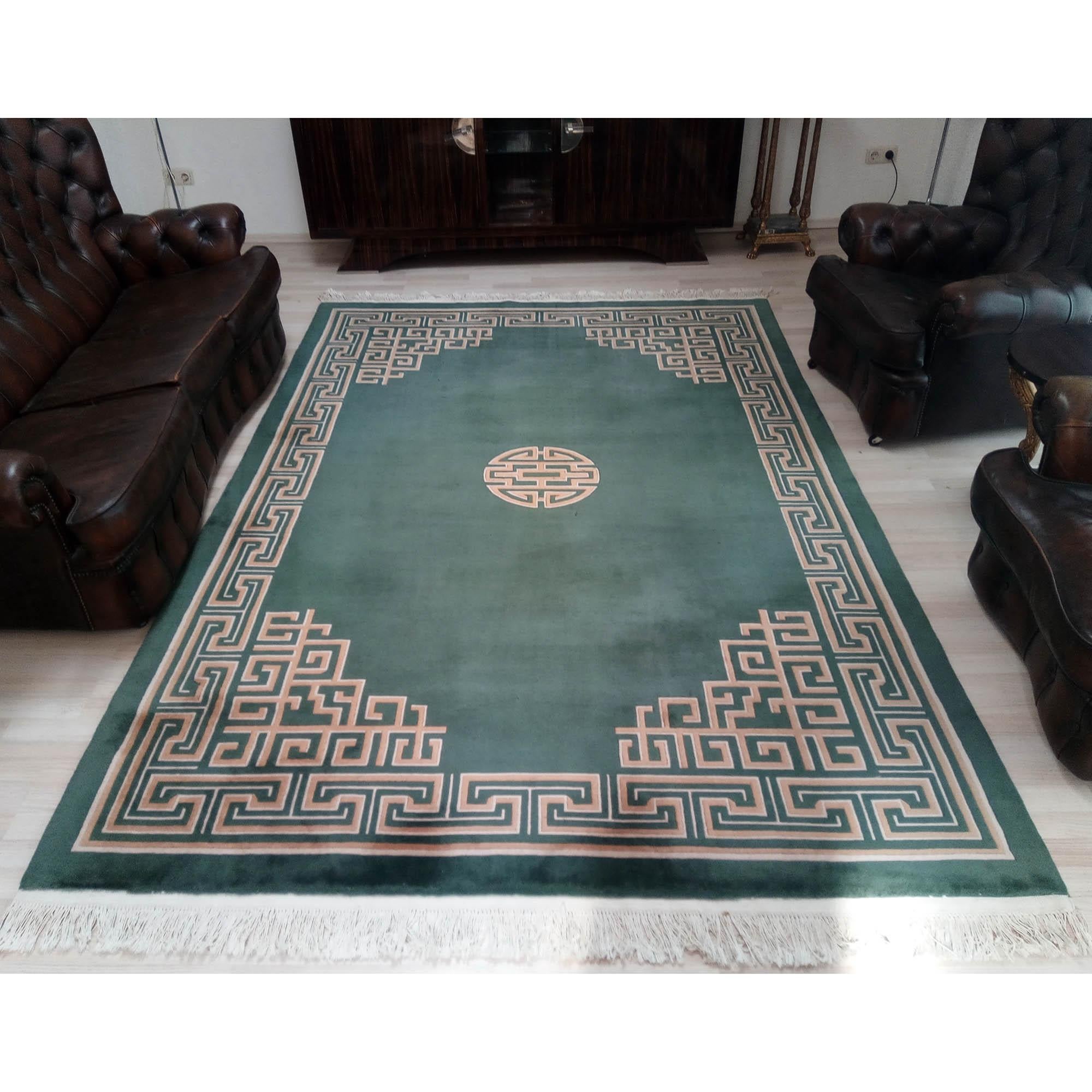 Hand-Knotted Art Deco Large Chinese Rug with Intricated Decor, 1970s